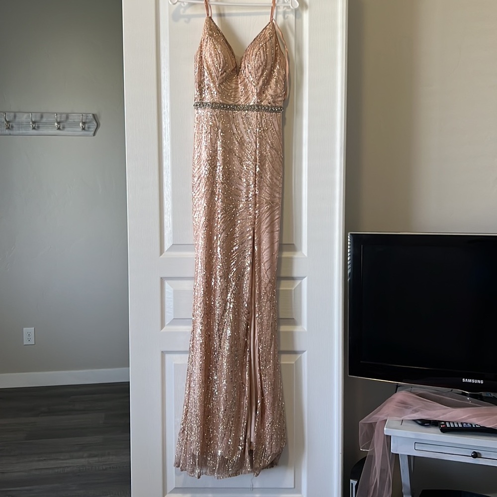 Dancing Queen Xs Rose Gold Sequin Scrappy Dress View 3